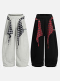 DAXUEN light grey marl plaid-wrapped wide-leg sweatpants