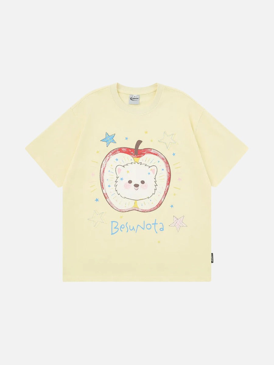 DAXUEN Playful apple graphic T-shirt with bear design