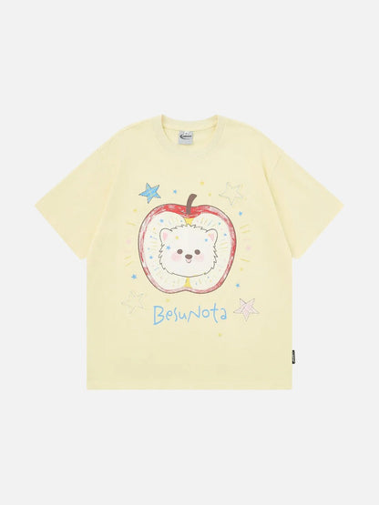 DAXUEN Playful apple graphic T-shirt with bear design