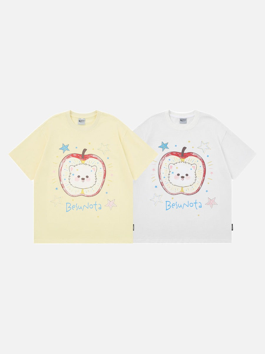 DAXUEN Playful apple graphic T-shirt with bear design