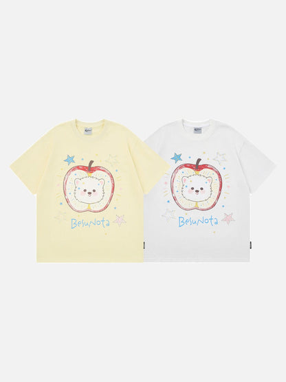 DAXUEN Playful apple graphic T-shirt with bear design