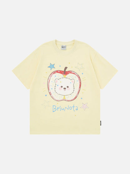 DAXUEN Playful apple graphic T-shirt with bear design