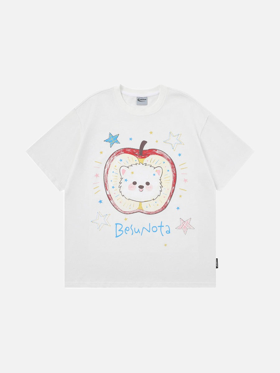 DAXUEN Playful apple graphic T-shirt with bear design