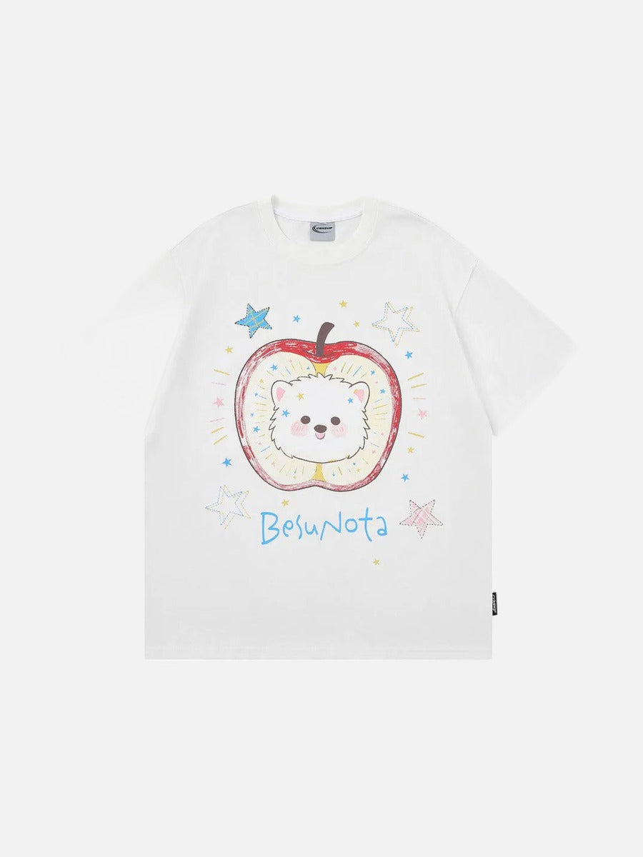 DAXUEN Playful apple graphic T-shirt with bear design