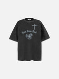 DAXUEN charcoal grey oversized boy face graphic tee