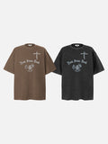 DAXUEN charcoal grey oversized boy face graphic tee