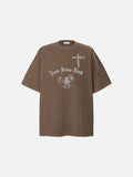 DAXUEN charcoal grey oversized boy face graphic tee