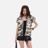 DAXUEN Full-zip hooded camouflage jacket with pink accents