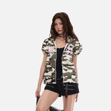 DAXUEN Full-zip hooded camouflage jacket with pink accents