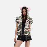 DAXUEN Full-zip hooded camouflage jacket with pink accents