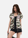 DAXUEN Full-zip hooded camouflage jacket with pink accents