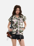 DAXUEN Full-zip hooded camouflage jacket with pink accents