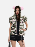 DAXUEN Full-zip hooded camouflage jacket with pink accents