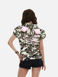 DAXUEN Full-zip hooded camouflage jacket with pink accents