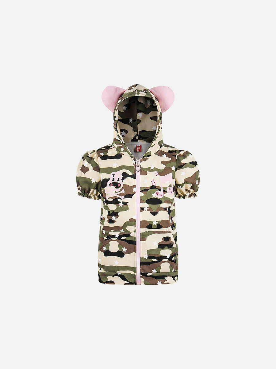 DAXUEN Full-zip hooded camouflage jacket with pink accents