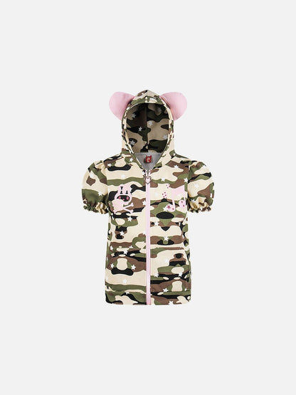 DAXUEN Full-zip hooded camouflage jacket with pink accents