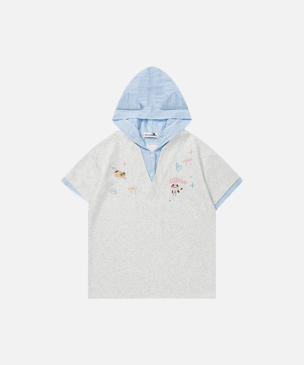 DAXUEN Playful hooded top with cartoon embroidery and striped details