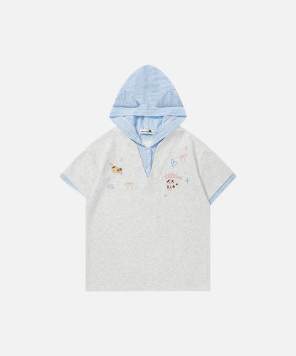 DAXUEN Playful hooded top with cartoon embroidery and striped details