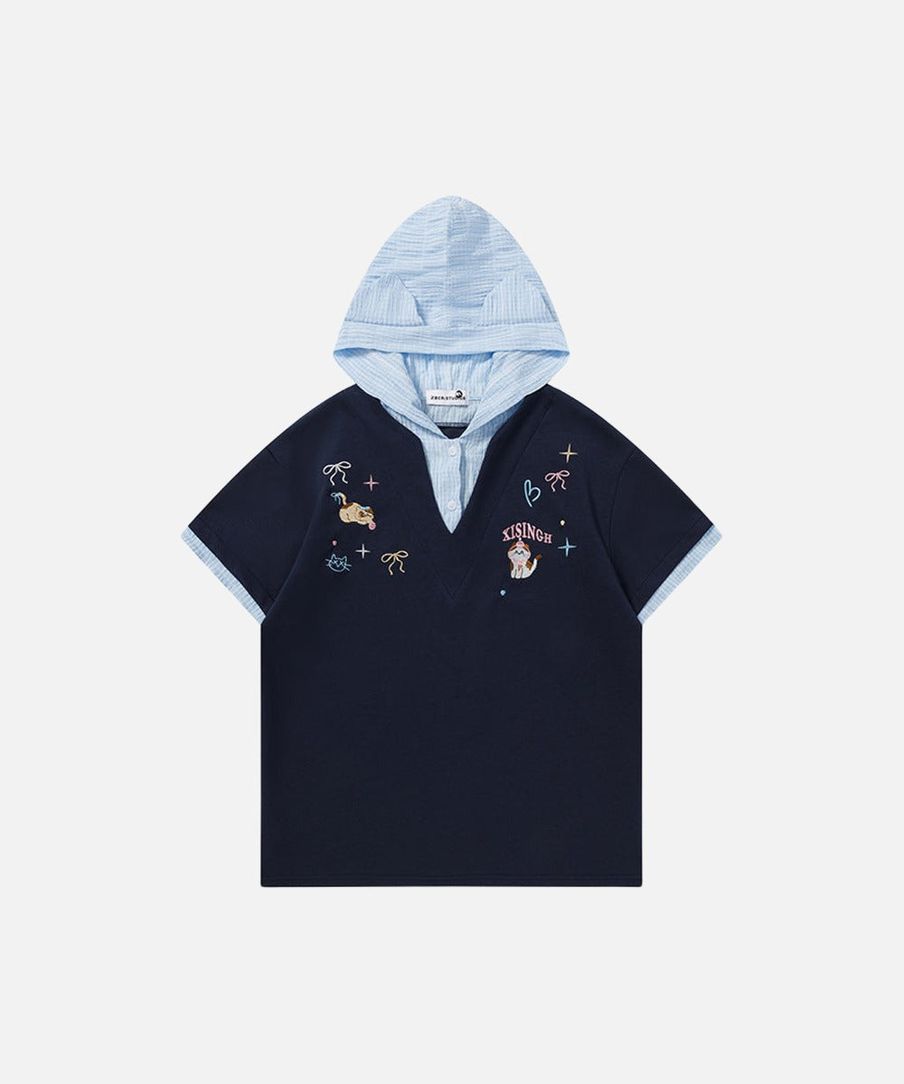 DAXUEN Playful hooded top with cartoon embroidery and striped details