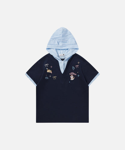 DAXUEN Playful hooded top with cartoon embroidery and striped details