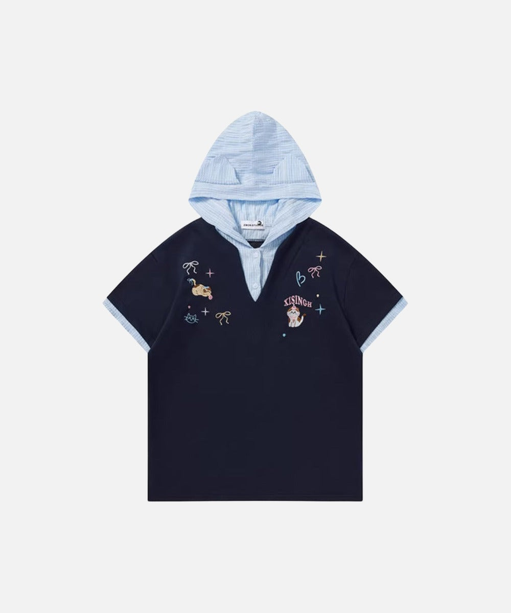 DAXUEN Playful hooded top with cartoon embroidery and striped details
