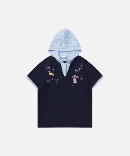 DAXUEN Playful hooded top with cartoon embroidery and striped details