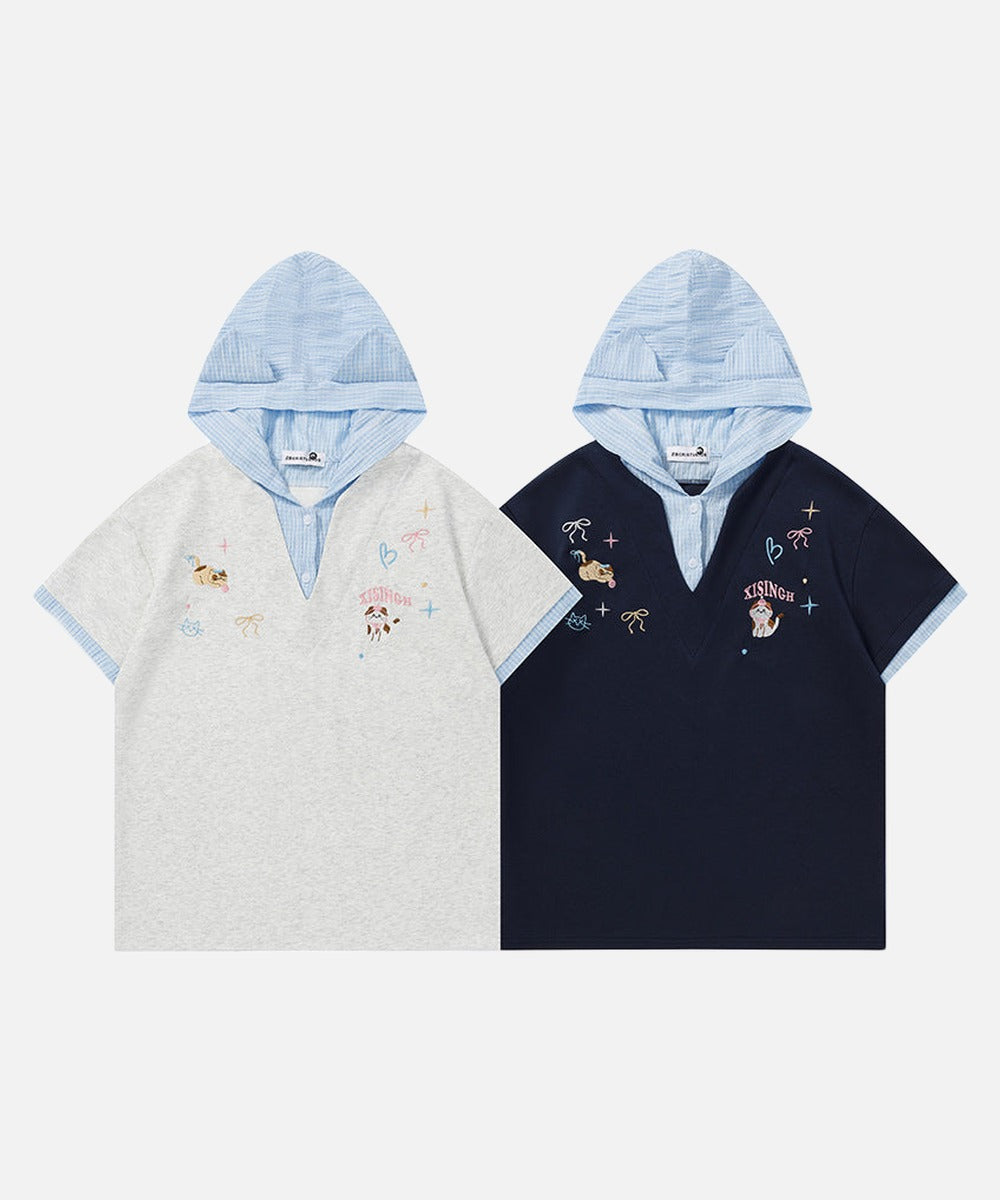 DAXUEN Playful hooded top with cartoon embroidery and striped details