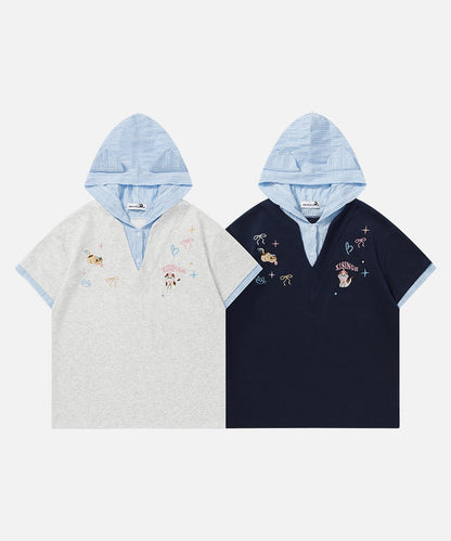 DAXUEN Playful hooded top with cartoon embroidery and striped details