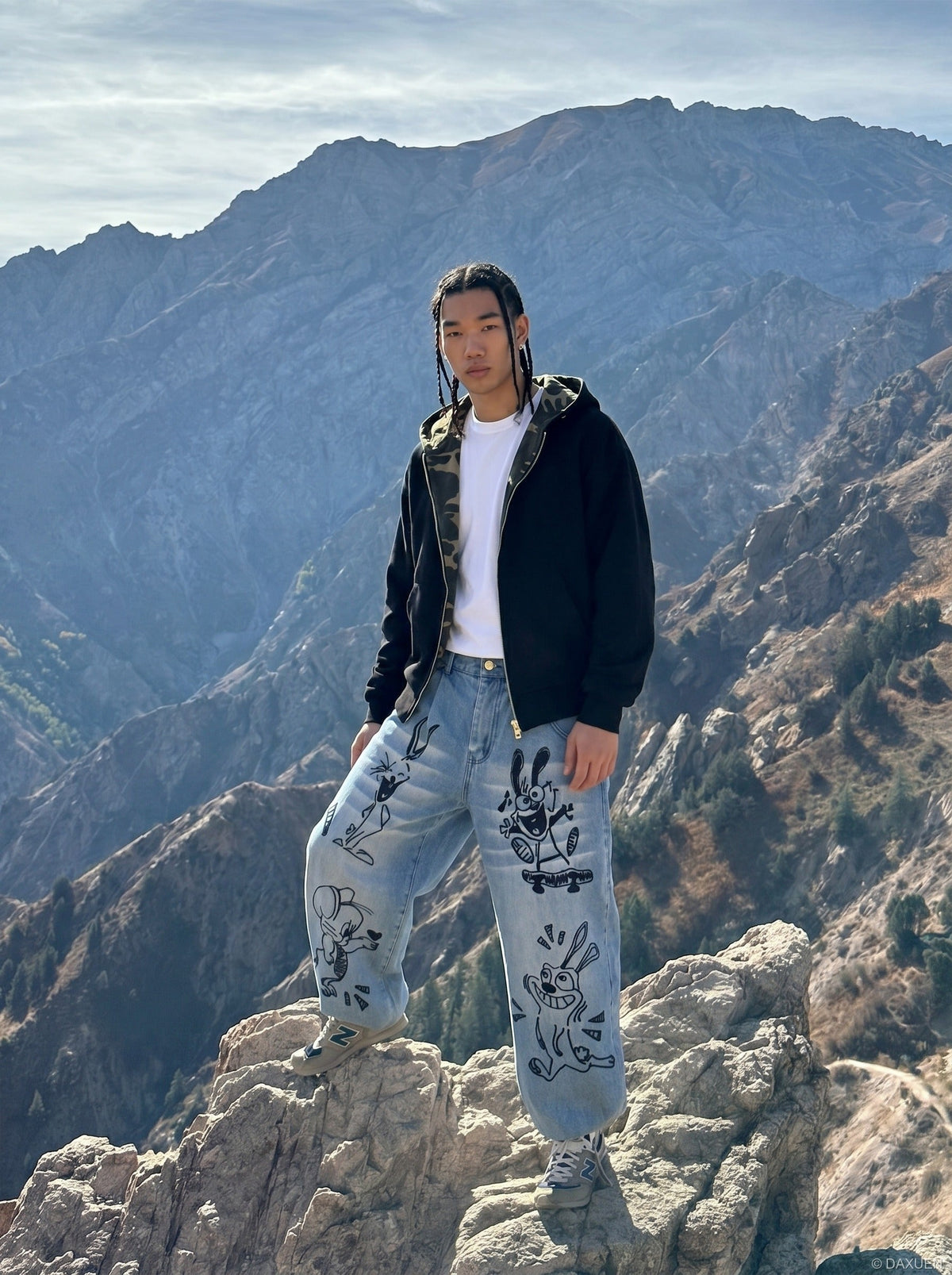 DAXUEN Playful Cartoon Wide-Leg Denim Trousers | DAXUEN — model photo