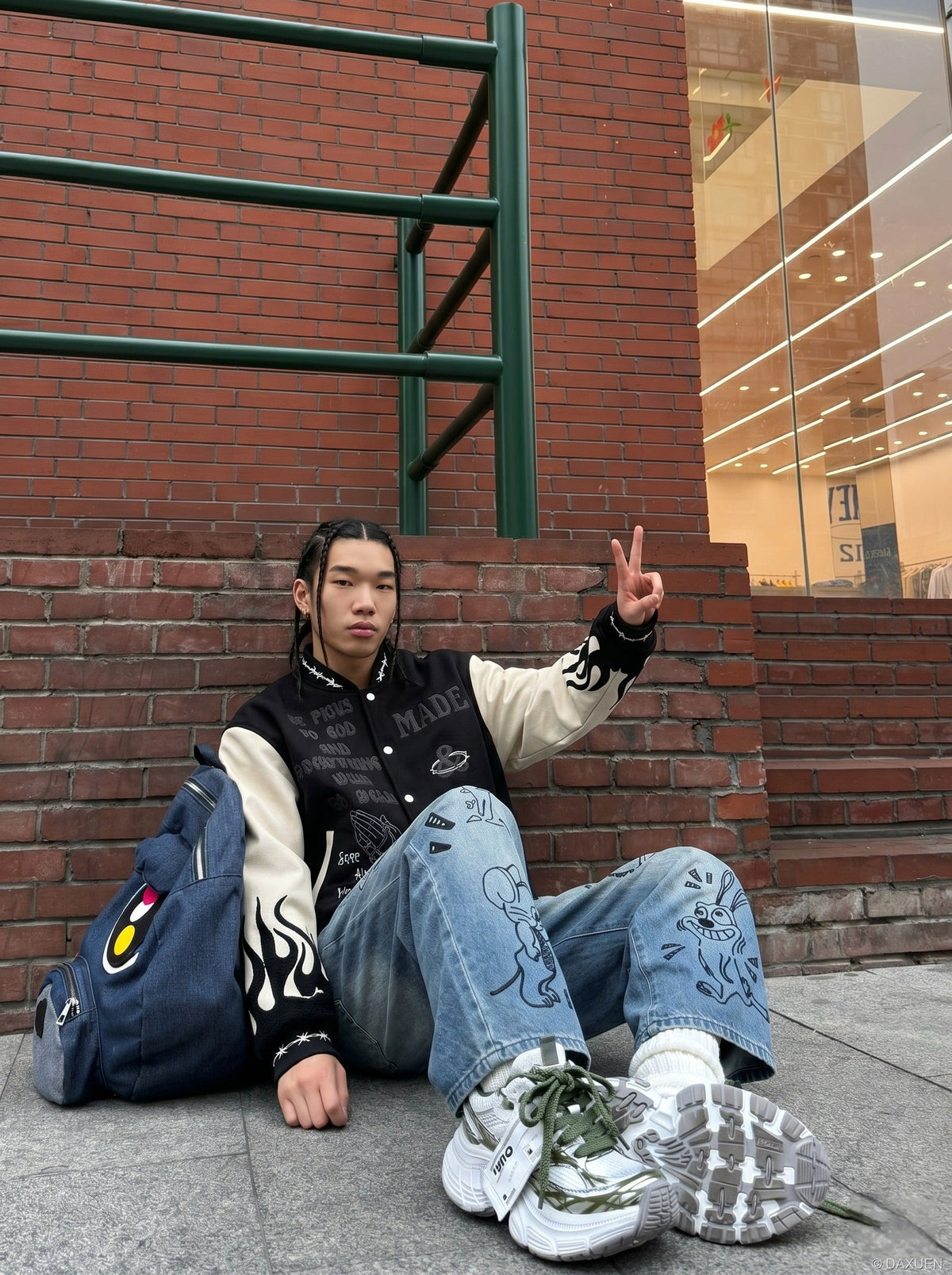 DAXUEN Playful Cartoon Wide-Leg Denim Trousers | DAXUEN — model photo
