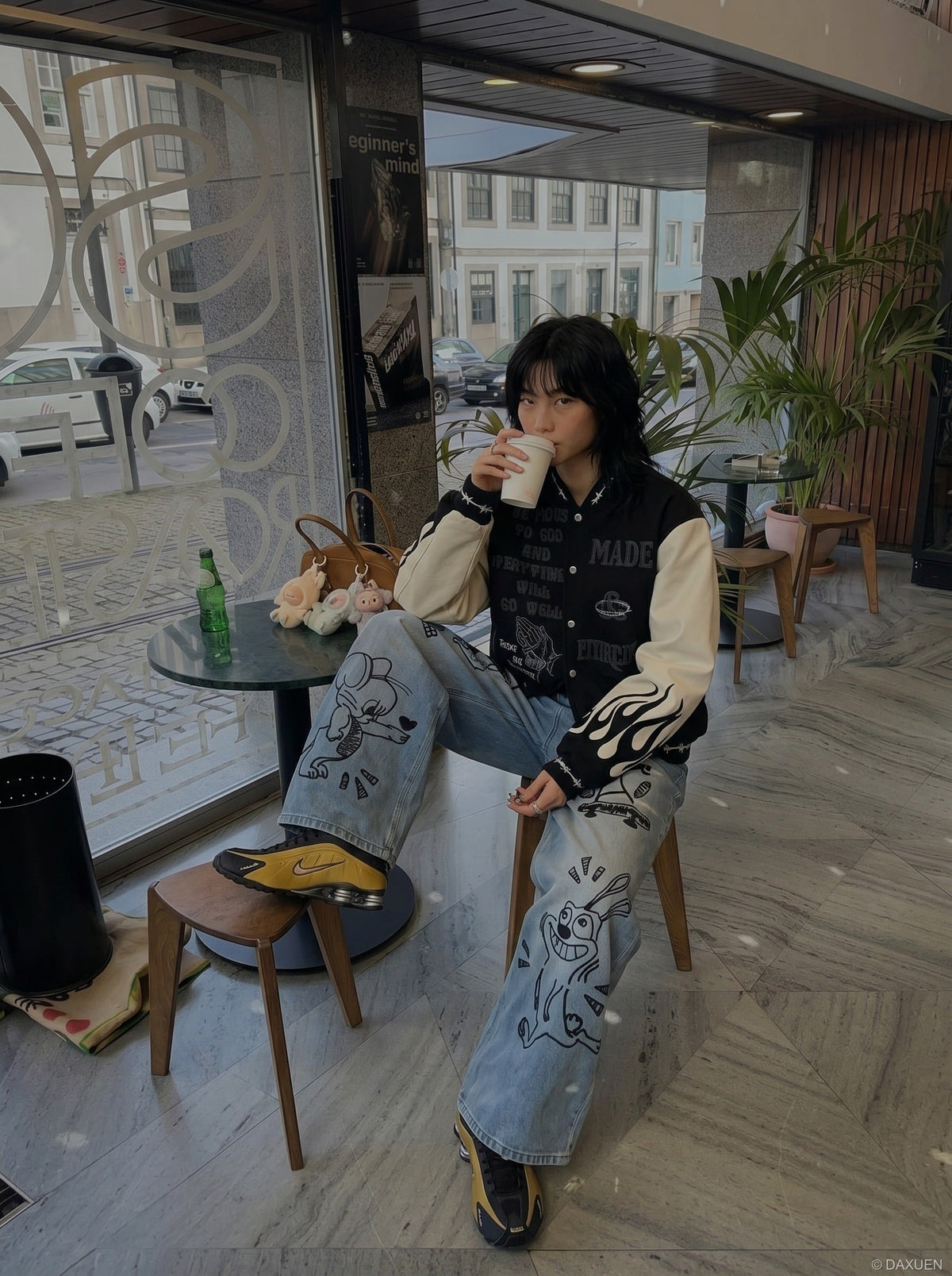 DAXUEN Playful Cartoon Wide-Leg Denim Trousers | DAXUEN — model photo