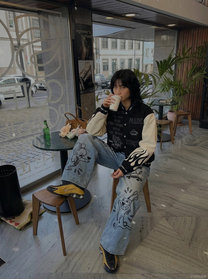 DAXUEN Playful Cartoon Wide-Leg Denim Trousers | DAXUEN — model photo