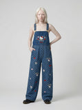 DAXUEN Playful cat embroidered denim overalls — model photo