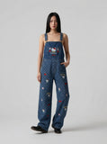 DAXUEN Playful cat embroidered denim overalls — model photo