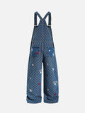 DAXUEN Playful cat embroidered denim overalls