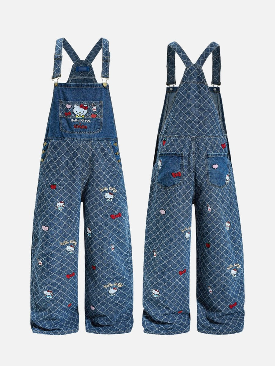 DAXUEN Playful cat embroidered denim overalls