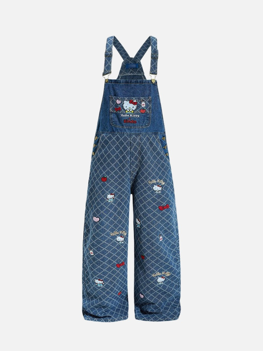 DAXUEN Playful cat embroidered denim overalls