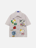 DAXUEN Short-sleeved collared shirt with cartoon cat embroideries