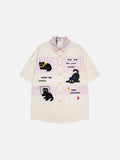 DAXUEN Short-sleeved button-up shirt with cat embroideries