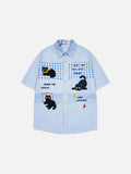 DAXUEN Short-sleeved button-up shirt with cat embroideries