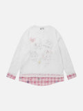 DAXUEN Long-sleeve layered top with cat graphics and plaid pattern