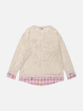 DAXUEN Long-sleeve layered top with cat graphics and plaid pattern