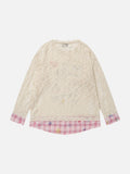 DAXUEN Long-sleeve layered top with cat graphics and plaid pattern
