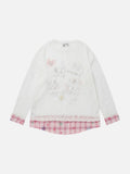 DAXUEN Long-sleeve layered top with cat graphics and plaid pattern