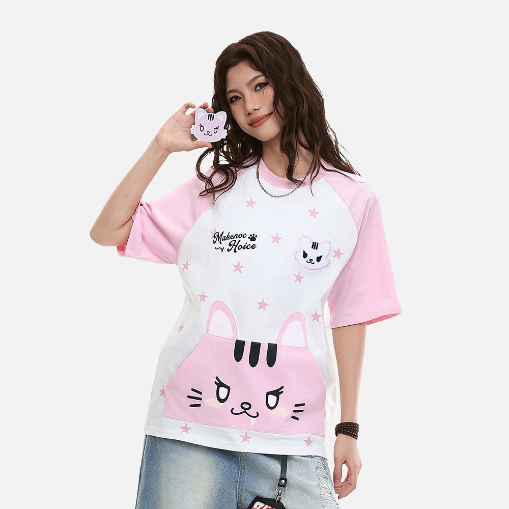 DAXUEN Relaxed fit short-sleeved t-shirt with cat graphic