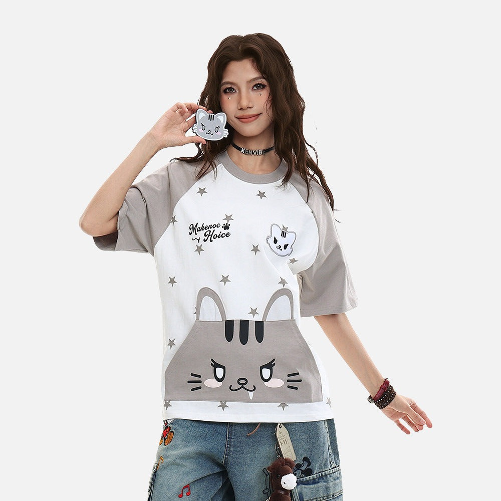 DAXUEN Relaxed fit short-sleeved t-shirt with cat graphic