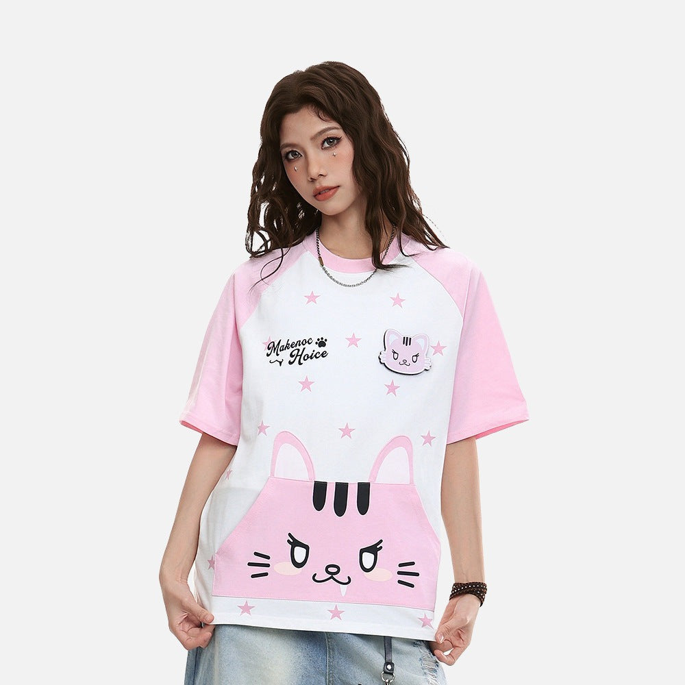 DAXUEN Relaxed fit short-sleeved t-shirt with cat graphic