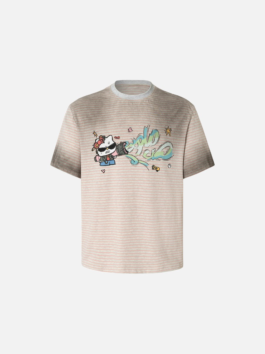 DAXUEN Light grey short-sleeved relaxed-fit t-shirt with cat graphic