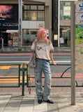 DAXUEN Light grey short-sleeved relaxed-fit t-shirt with cat graphic — model photo