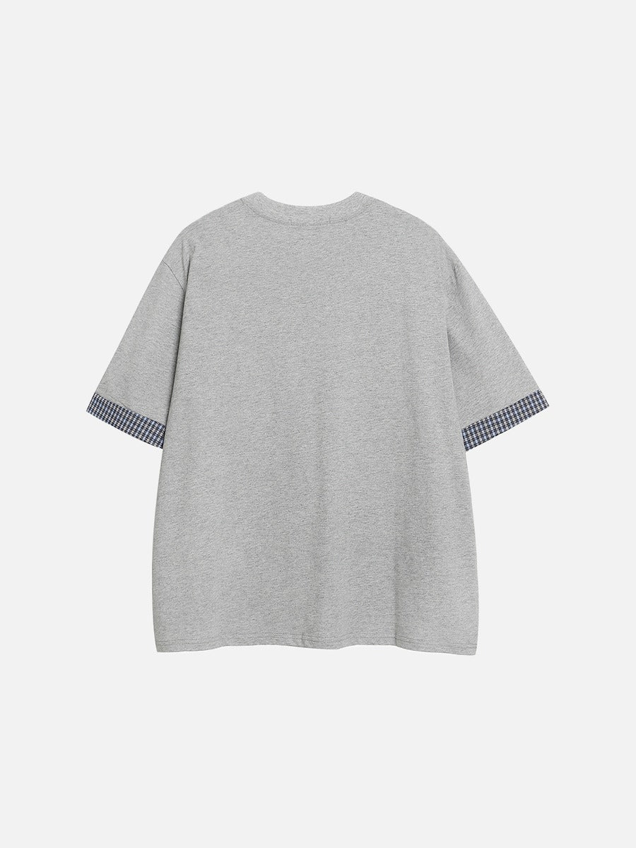 DAXUEN Playful plaid appliqué short-sleeved t-shirt